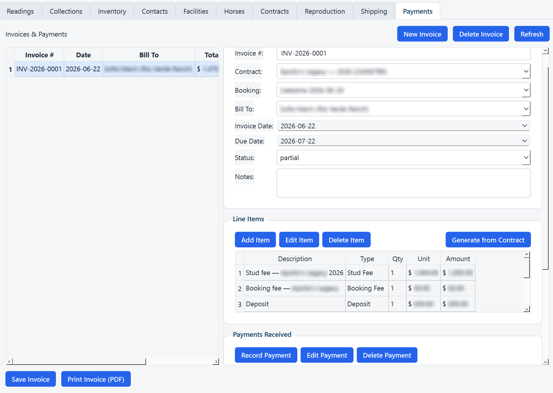 QuickCheck contracts and payments tabs